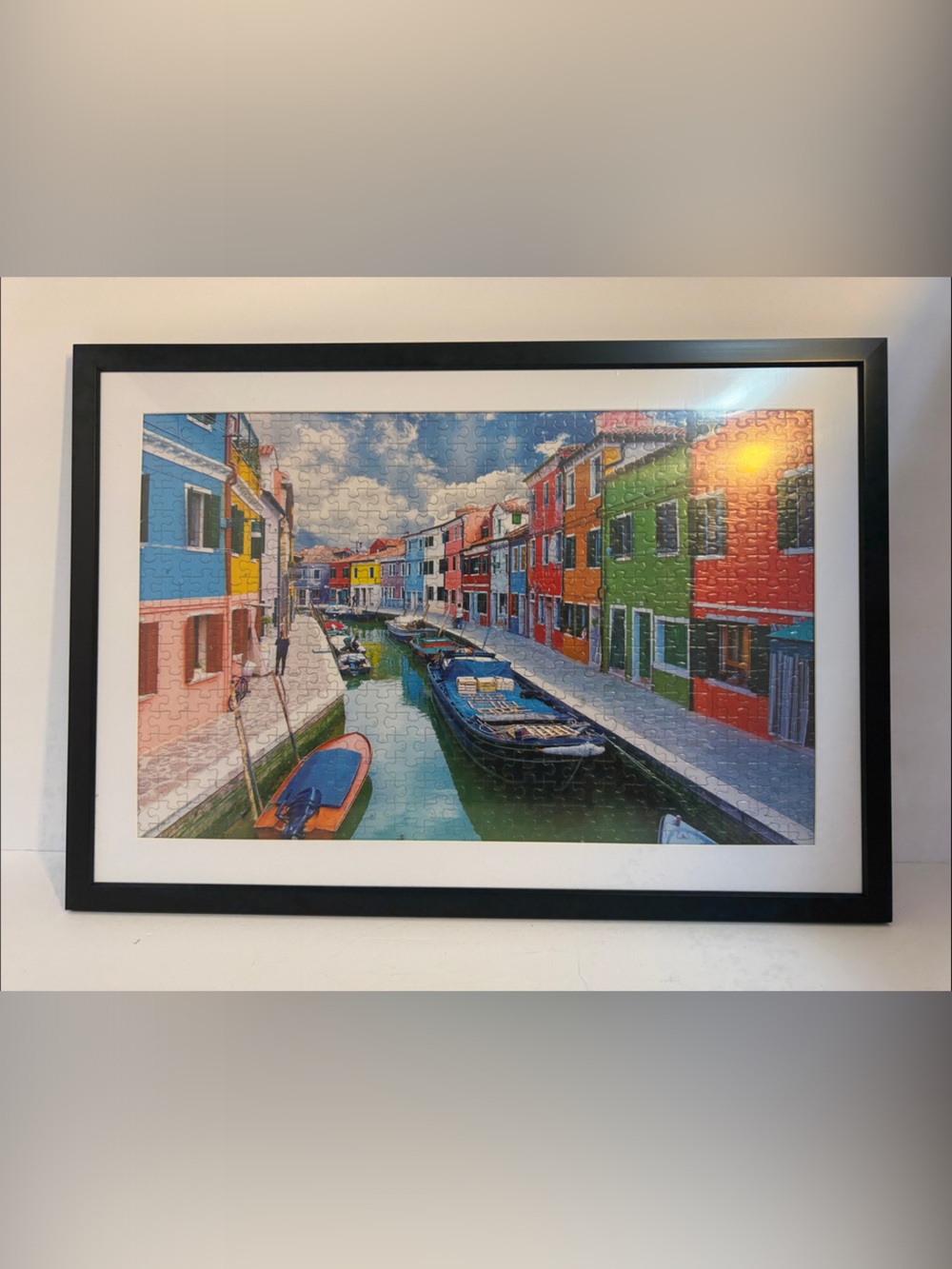 Framed Colorful Canal Puzzle Wall Art - Multicolor